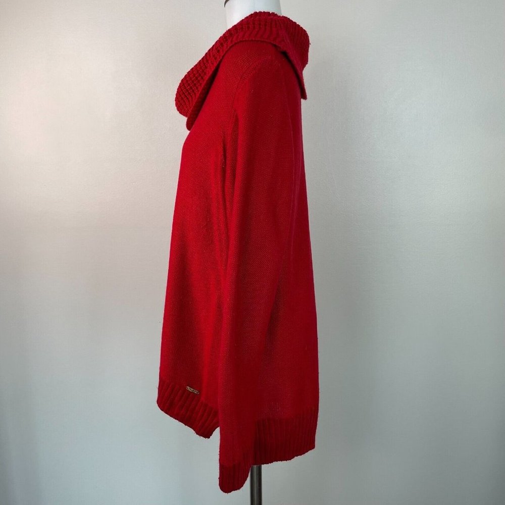 Calvin Klein Sweater Large Red Cowl Neck Pullover Women's Long Sleeve - Picture 4 of 12
